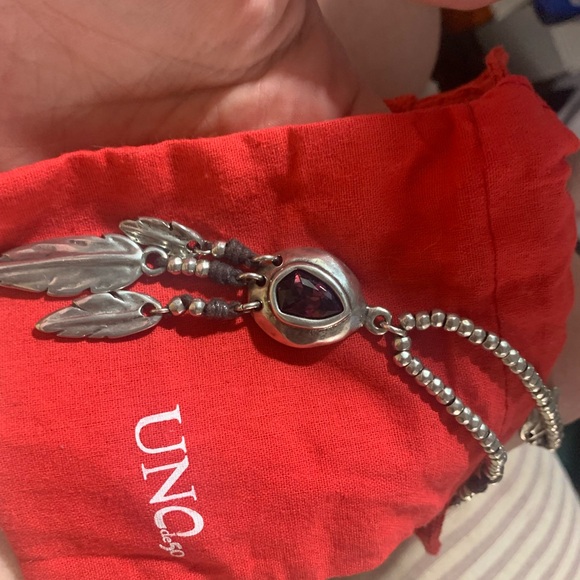 Uno De 50 Long Necklace Feather Purple Stone Silver Picotio Authentic EUC - Picture 3 of 7